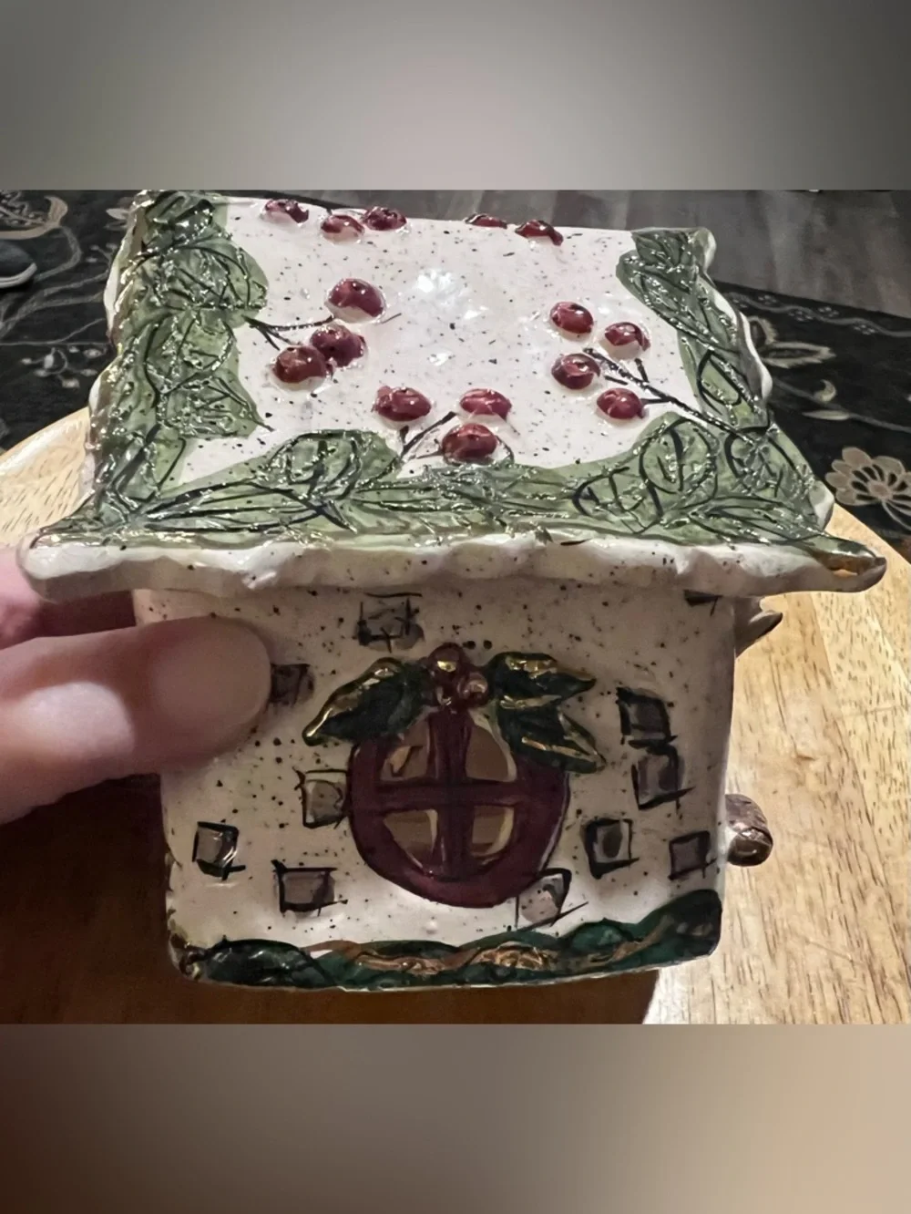 Blue Sky Heather Goldminc Christmas Cottage Tealight House Holly Berry Vintage